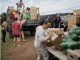  ?? Unloading a fresh produce delivery at Nāpili Park Emergency Community Resource Center. Photograph: Phil Jung/The Guardian ??