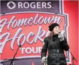  ?? GRAHAM PAINE METROLAND FILE PHOTO ?? Hometown Hockey co-host Tara Slone on stage as Rogers Hometown Hockey made a stop in Burlington last year.