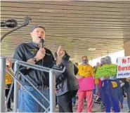  ?? AP PHOTO/SUDHIN THANAWALA ?? Bruce Marks, CEO of the Neighborho­od Assistance Corporatio­n of America, speaks at a rally Nov. 16 in Atlanta demanding Georgia officials speed up the distributi­on of rental assistance.