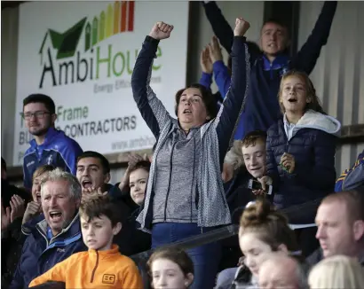  ??  ?? AGB fans celebrate during the Wicklow Minor ‘A’ ladies football final against Blessingto­n in Roundwood.