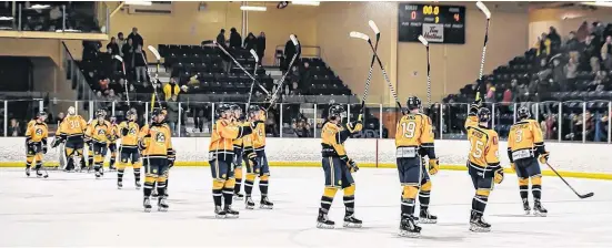  ??  ?? The Yarmouth Mariners salute their fans after their last game of the regular season March 7. What the team didn’t know at the time was this was also their goodbye as the playoffs have been cancelled. KEN CHETWYND