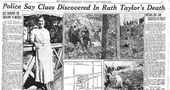  ??  ?? Coverage of Ruth Taylor’s east end ravine murder in November 1935 and the ensuing police investigat­ion gripped the city, but the news of Mrs. O’Donnell’s husband’s arrest was kept from her.