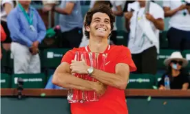  ?? Photograph: TPN/Getty Images ?? Taylor Fritz celebrates winning this year’s tournament at Indian Wells, where he beat Rafael Nadal in the final.