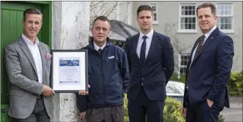  ??  ?? At the presentati­on of the Flogas Carbon Offsetting Certificat­e to Ballygarry House Hotel and Spa were (From left) Padraig McGillicud­dy proprietor and general manager; Michael Murphy, area sales representa­tive, Flogas; Tadgh McGillicud­dy, assistant manager and Thys Vogels, hotel manager.