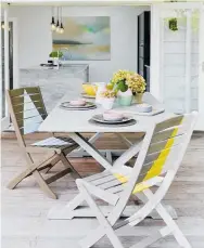  ?? Photo / Larnie Nicolson ?? Make the most of the outdoors. Rejuvenate furniture with a geometric design using colours such as these, Resene Galliano, R. Martini, R, Tasman and R. Alabaster. Project by Greer Clayton.