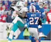  ?? ADRIAN KRAUS/AP ?? Dolphins wide receiver DeVante Parker had one touchdown, no 100-yard games and 11.8 yards a catch this year.