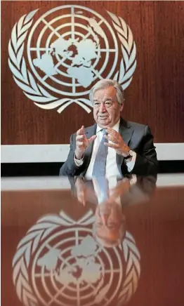  ?? Picture: REUTERS / MIKE SEGAR ?? WARNING: UN secretary-general Antonio Guterres speaks during an interview at the UN headquarte­rs in New York. He says “the world is moving in a very dangerous direction”.