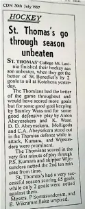  ?? ?? A newspaper article (1957) on STC hockey team’s prowess