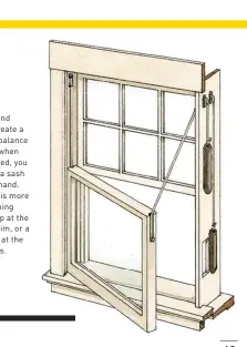  ??  ?? Weights and pulleys create a superior balance system—when it’s renewed, you can open a sash with one hand. Any draft is more likely coming from a gap at the outside trim, or a poor seal at the floor joists.