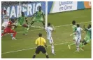  ??  ?? Past...Lionel Messi (second from right) scores for Argentina v Nigeria in the 2014 World Cup