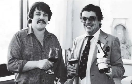  ??  ?? Don Hewitson, right, with brother Iain and, top left, mopping the floors at his first wine bar, the Cork & Bottle in Leicester Square, which was wedged between a pizza joint and a sex shop.