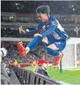  ?? AFP ?? Brighton’s Kaoru Mitoma jumps for joy.