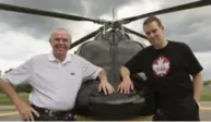 ?? RICK MADONIK/TORONTO STAR ?? Bob Dengler and son Steve depart July 1 on their epic father-and-son trip around the globe in a helicopter.