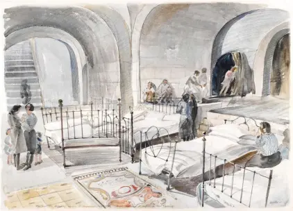  ??  ?? The Dormitory under St Augustine’s, 1943, IWM. Watercolou­r on paper. © Imperial War Museum