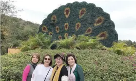  ??  ?? SCENIC SANYA. The travel generals (from left), Sheila Colmenares of Leisure Travel, Gwen Po of Pan Pacific, Marget Villarica of Destinatio­n Specialist­s and Aida Uy of Cebu Portune Travel with a beautiful garden in the background.