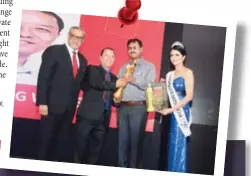  ??  ?? Tsering Wange, Managing Director, Himalayan Holidays, received the award for DDP Trailblaze­r. He was felicitate­d by SanJeet, Director, r, DDP Group; R. Sudhan, Special Secretary Tourism, Government of Manipur and Arni Sapkal, Gladrags Mrs. India Mumbai...