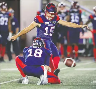  ?? JOHN MAHONEY FILES ?? The kicking game was thought to be a concern for the Alouettes, but through five games, David Côté has made 13 of 17 field goal attempts — and two of his misses can be attributed to bad snaps.