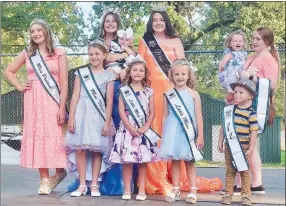  ?? Submitted Photo ?? Winners in the 2022 Gravette Day Pageants posed for a group photo Saturday. Pictured are (left to right) Saydee Davis, Miss Preteen; Eliana Downum, Miss Tween; Brooklyn Parker, Miss Teen Gravette, holding Pretty Baby Noah Lundholm; Brighton James, Little Miss Petite; Keeli Moore, Miss Gravette; Clara Kate Edwards, Little Miss; Harper Ferguson, Miss Toddler; and Canan Summerlin, Mr. Toddler.