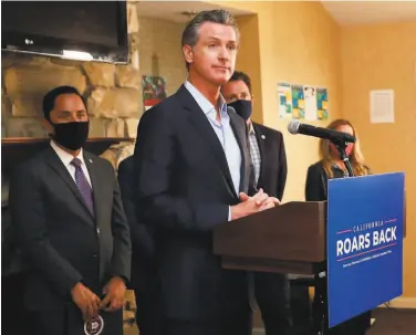  ?? K.C. Alfred / San Diego Union-Tribune ?? Gov. Gavin Newsom’s ideas for how to spend the state’s surplus include health care for undocument­ed seniors, better fire preparedne­ss and more educationa­l offerings to help reduce deep inequities.