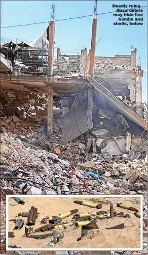  ?? ?? Deadly ruins.. Gaza debris may hide live bombs and shells, below