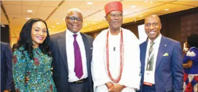  ??  ?? L–R: Nkiru Balonwu, managing partner, RDF, African Women on Board; Abimbola Ogunbanjo, president, Na- tional Council,The Nigerian Stock Exchange (NSE); HRM Nnaemeka Alfred Achebe, Obi of Onitsha; and Oscar N.Onyema, chief executive officer, NSE, at the global launch of African Women on Board (AWB) which held as a side event during the United Nations General Assembly Forum in New York, USA.