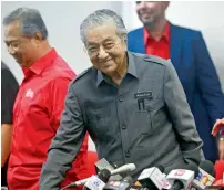  ?? AP ?? Malaysian Prime Minister Mahathir Mohamad gestures during a press conference in Petaling Jaya, Malaysia, on Monday. —