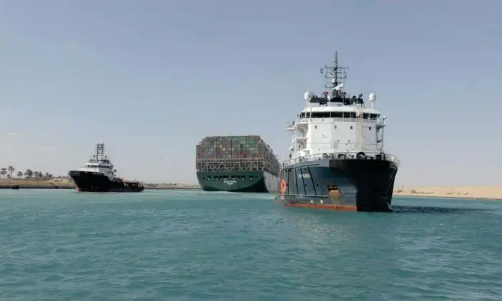  ?? Photograph: Suez Canal Authority/Reuters ?? The Ever Given after it was fully refloated in the Suez canal on Monday.