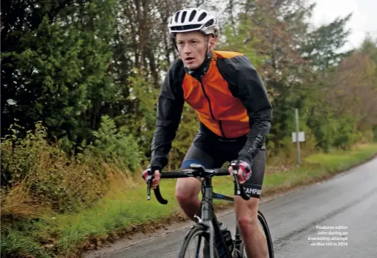  ??  ?? Features editor John during an Everesting attempt on Box Hill in 2014