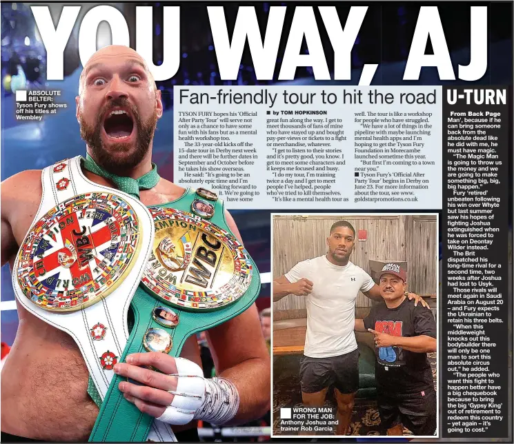  ?? ?? ■ ABSOLUTE BELTER: Tyson Fury shows off his titles at Wembley