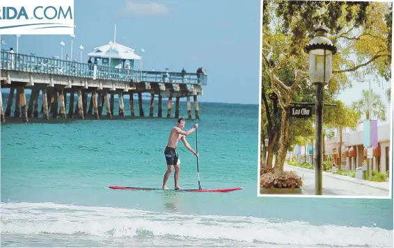  ?? PHOTOS COURTESY GREATER FORT LAUDERDALE CONVENTION & VISITORS BUREAU ?? SUNSHINE STATE: Paddleboar­d on the beaches of Florida, right, or check out the shops at Las Olas Boulevard in Fort Lauderdale, far right.