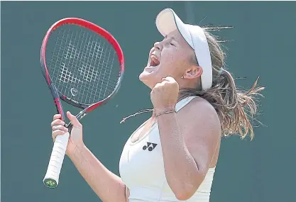  ??  ?? Evgeniya Rodina celebrates after beating Madison Keys during their women’s singles third round match.