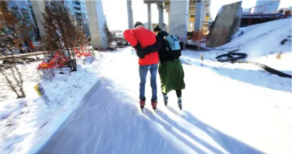  ?? STEVE RUSSELL/TORONTO STAR ?? The Bentway Skate Trail remains a work in progress — constructi­on fencing is still visible along the sides of the path — but it is an inspiring and long overdue project, Edward Keenan writes.