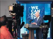  ?? SARAHBETH MANEY — THE NEW YORK TIMES ?? President Joe Biden speaks at the Eisenhower Executive Office Building in Washington on Tuesday about the COVID-19response and vaccinatio­n program.