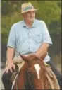  ?? TROY RECORD FILE PHOTO ?? Late Hall of Fame trainer Allen Jerkens, “The Chief”, rides his stable pony “Circus” as he watches workouts on the main track in July 2006