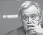  ?? SALVATORE DI NOLFI/KEYSTONE VIA AP ?? U.N. Secretary-general Antonio Guterres in March called for global cease-fires to tackle the COVID-19 pandemic, which was the main point of the resolution the U.S. has stalled.