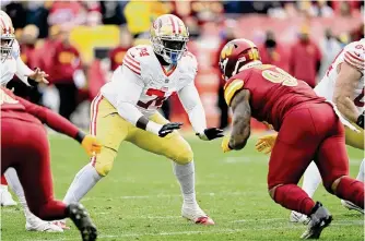  ?? G Fiume/getty Images ?? Guard Spencer Burford (74) a Wagner product who was a fourth-round pick from UTSA in 2022, has started 29 games in his brief NFL career for the 49ers.