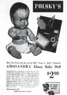  ?? BEACON JOURNAL FILE PHOTOS ?? Polsky’s department store advertises the Amosandra doll for sale in Akron for $2.98 in 1949. It was manufactur­ed by Sun Rubber Co. of Barberton.