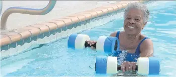  ?? SHARON JAYSON/KAISER HEALTH NEWS ?? Wilhelmina Delco, who turned 88 in July, exercises five days a week in a pool near her home in Austin, Texas. She took up swimming at the age of 80.