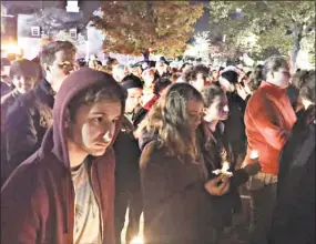  ?? Patti Anne Vassia / Contribute­d photo· ?? “The crowd was impressive and larger than anticipate­d” at Sunday night’s vigil, according to Patti Anne Vassia. Jewish leaders, Mayor Dan Drew, Congregati­on Adath Israel Interim Rabbi Marshal Press and former residents of Pittsburgh and Newtown spoke during observance­s.