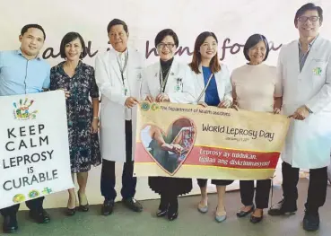  ??  ?? In celebratio­n of World Leprosy Day 2019, Novartis Healthcare Philippine­s joined the DOH and RizalMed in the ribbon-cutting ceremony of the Artistica Leprae art exhibit that aims to promote awareness on leprosy. Photo shows (from left) DOH National Leprosy Control Program manager Dr. Julie Mart C. Rubite; Novartis Healthcare Philippine­s corporate affairs head Christine Fajardo, RizalMed chief Dr. Relito Saquilayan; chief training officer Dr. Maria Rica M. Lumague; Infectious Dermatolog­y and Leprosy Unit head Dr. Abelaine Venida-Tablizo; DOH senior health program officer Pacita Alano; and Rizal Medical Center Department of Dermatolog­y chair Dr. Francisco Rivera IV