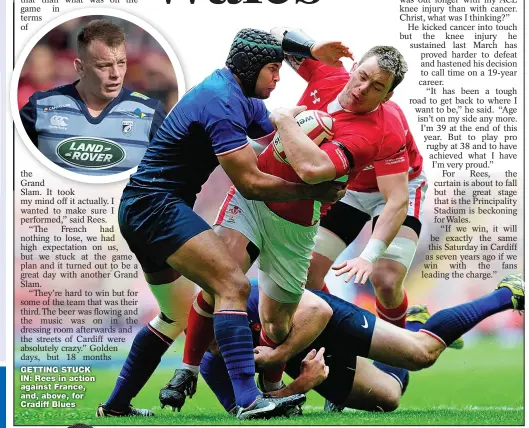  ??  ?? GETTING STUCK IN: Rees in action against France, and, above, for Cradiff Blues