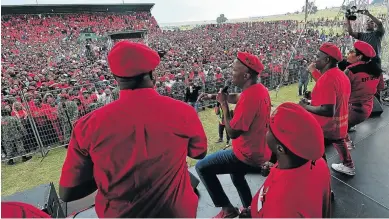  ?? /VELI NHLAPO ?? EFF leaders Floyd Shivambu, back on camera, and Julius Malema during the Human Rights Day rally in Ermelo, Mpumalanga, yesterday.