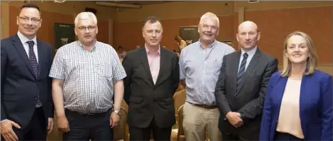  ??  ?? At the Fianna Fáil-organised meeting in the Horse and Hound (from left): Cllr Michael Sheehan, Cllr Jim O’Sullivan, Cllr Michael Whelan, Cllr Pip Breen, Cllr John Fleming and Cllr Lisa McDonald.