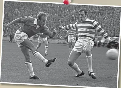  ??  ?? Saints’ Henry Hall fires in a shot as Celtic’s Jim Brogan tries to close him down at Hampden