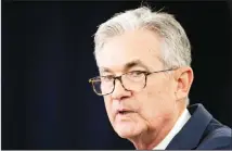  ?? (AP) ?? In this file photo, Federal Reserve Chairman Jerome Powell speaks during a news conference following a two-day Federal Open Market Committee
meeting in Washington.