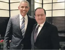  ?? (Doc Twitter) ?? Première à avoir rencontré Barack Obama, la maire de Paris Anne Hidalgo. Puis, ce fut au tour de François Hollande de s’entretenir avec l’ancien Président américain de la santé de la planète.