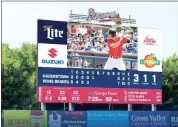  ?? Rome Braves ?? A rendering provided by the Rome Braves shows what the new 48-foot by 26.4-foot high-definition video board will look like in left field at State Mutual Stadium.