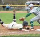  ?? JOHN BLAINE — FOR THE TRENTONIAN — FILE PHOTO ?? Hopewell Valley’s Liam Cleary, seen here sliding safely into third during a game in April, batted 2-for-4 with an RBI double in the loss to Wall in the CJ Group III semifinals.