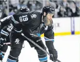  ?? Marcio Jose Sanchez / Associated Press ?? Joe Thornton has been out since April 2. The Sharks’ power-play unit has missed him in the first two games of the firstround series.