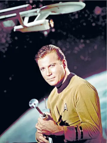  ??  ?? Out of this world: William Shatner in his iconic role of Captain James T Kirk. Top right, with his fourth wife, Elizabeth, in 2013